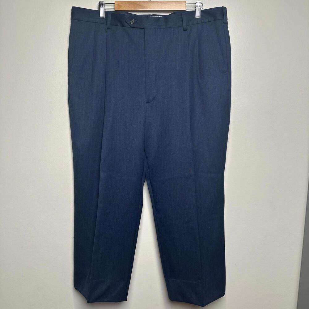 Berle Dress‎ Trousers Pants Mens 40 x 26 Navy Blue Pleated 100% Wool Cuffed